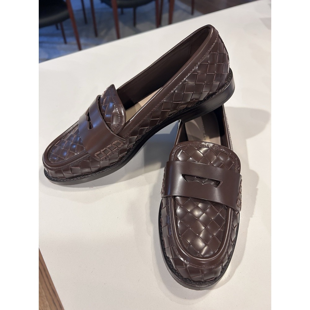 Loeffler Randall Rachel Espresso Brown Woven Leather Loafer Size 7 Heritage - Picture 4 of 14